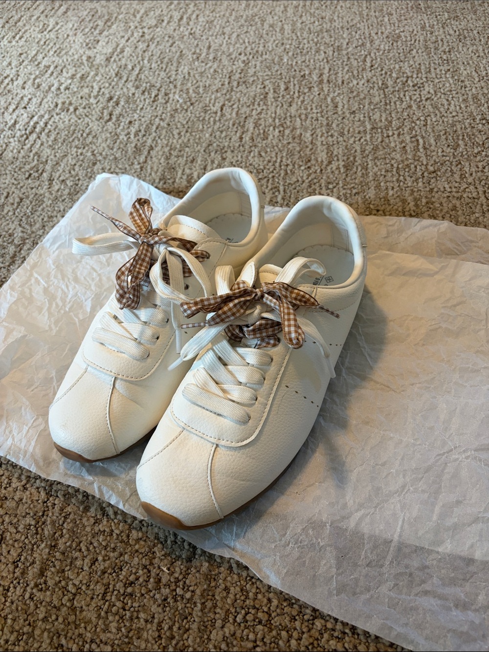 White Sneakers with Brown Accent Laces